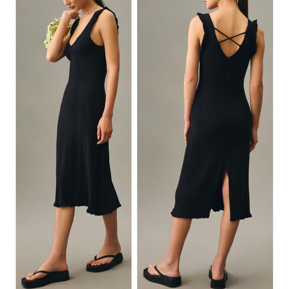 Anthropologie Daily Practice Ribbed Sweater Midi Dress Black XXS